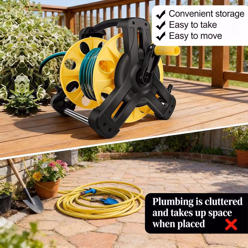 Ventryn Freestanding Garden Hose Pipe Holder Reel in Yellow, Holds up to 50m Hose – 5