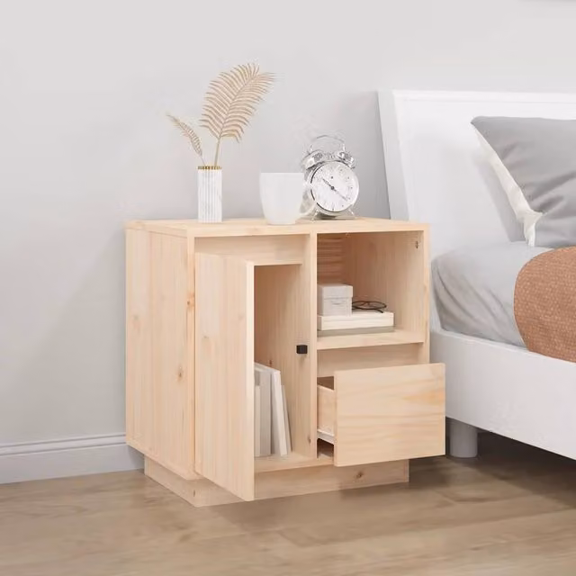 Berkfield Home Beautiful Bedside Cabinet in Light Tan Solid Pine, W/D/H: 50 x 34 x 50 cm