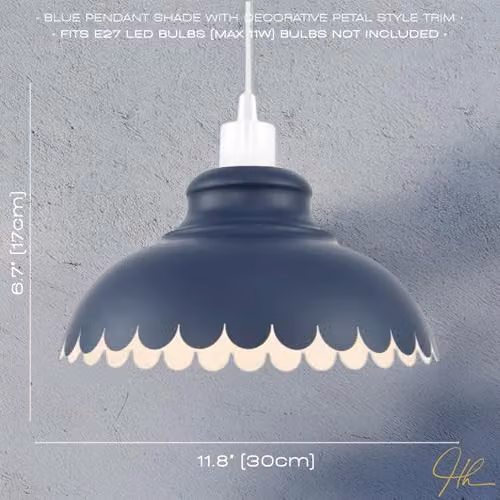 Happy Homewares Industrial Blue and White Metal Dome Ceiling Pendant Light Shade, W: 30 cm, H: 17 cm – 4