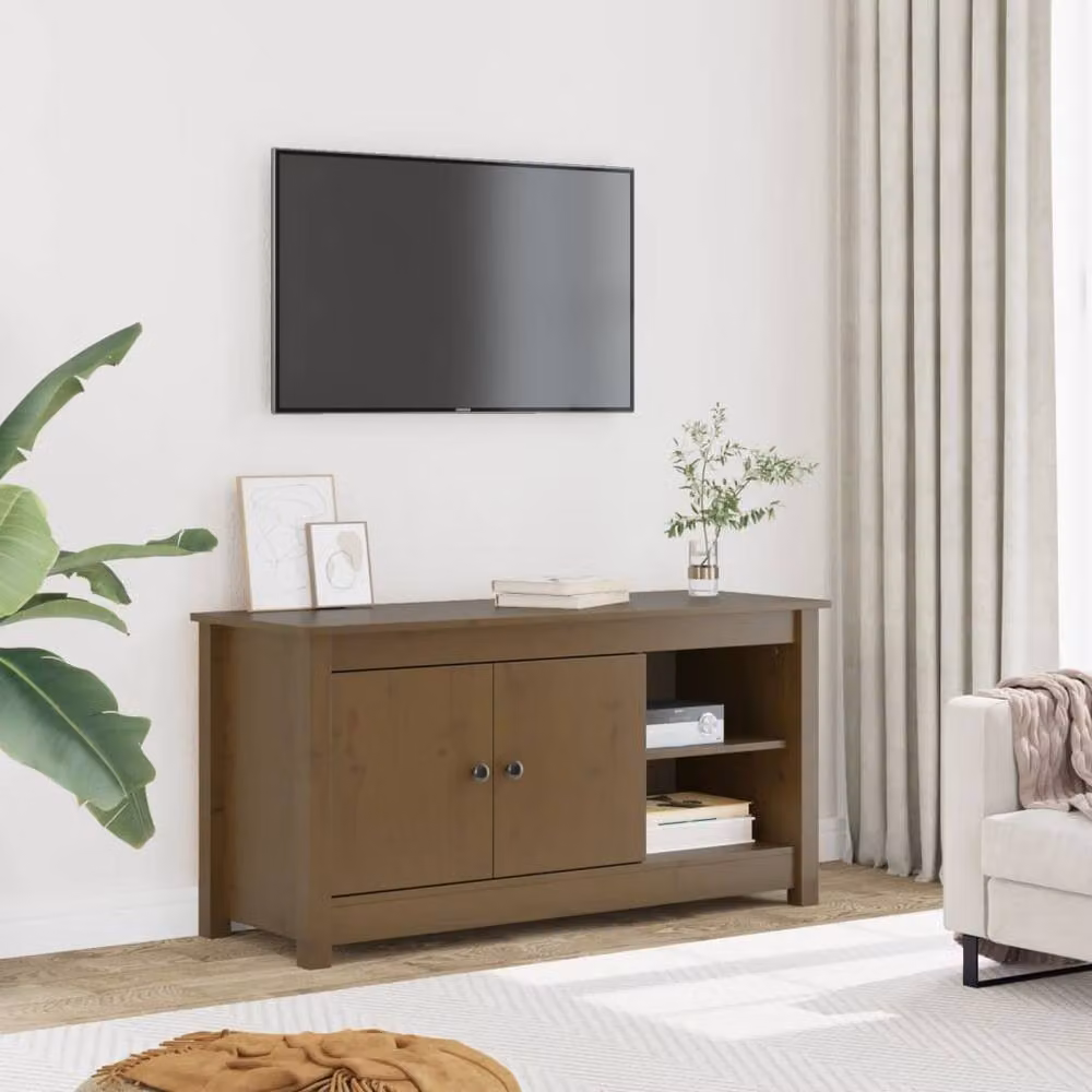 Berkfield Home Rustic Solid Wood Pine TV Cabinet in Honey Brown, W: 103 cm, D: 36.5 cm, H: 52 cm – 2