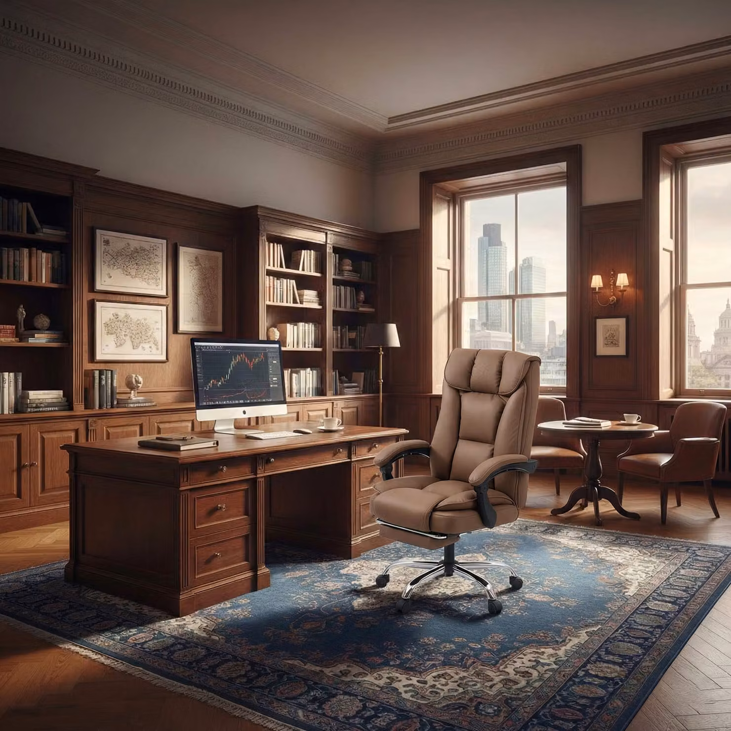HOMCOM Brown Faux Leather Reclining Executive Swivel Office Chair with Armrests and Headrest – 2