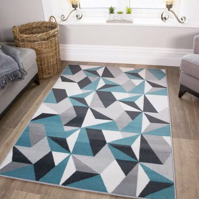Kukoon Blue and Grey Geometric Diamond Living Area Rug, W: 60 cm x L: 110 cm
