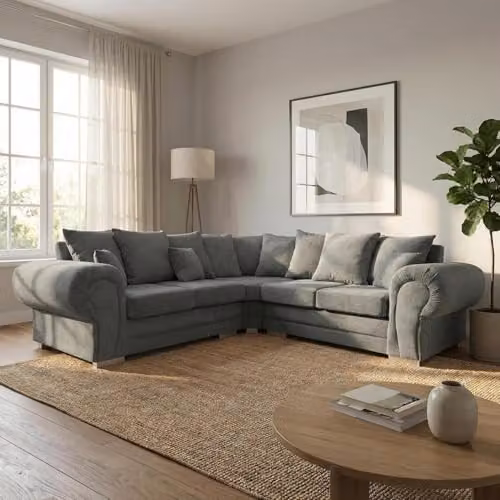 Abakus Direct Verona L-Shaped Corner Sofa in Anthracite Grey with Foam-Filled Seats and Scatter Cushions, W/D/H: 245 x 174.8 x 80 cm