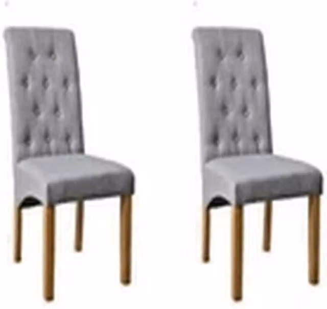 EONLION Set of 2 Modern Buttoned Dining Chairs in Light Grey with Oak Effect Legs – 1