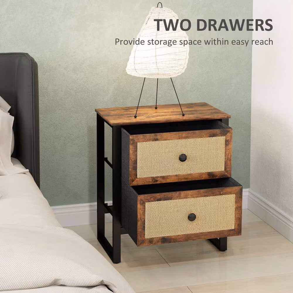 STILVORA Industrial Bedside Table with 2 Drawers in Brown and Metal – 5