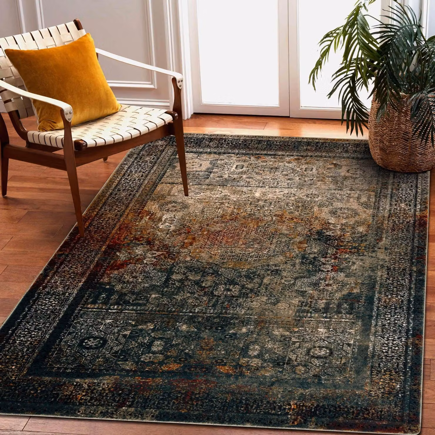 RugsX Wool Omega Vintage Rug in Green and Multicolour, W: 135 cm, L: 200 cm – 3