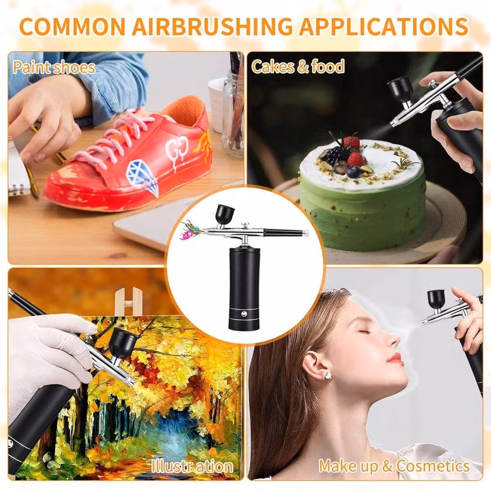 FLAVORA Cordless Rechargeable Electric Handheld Airbrush Kit with Compressor in Black – 6