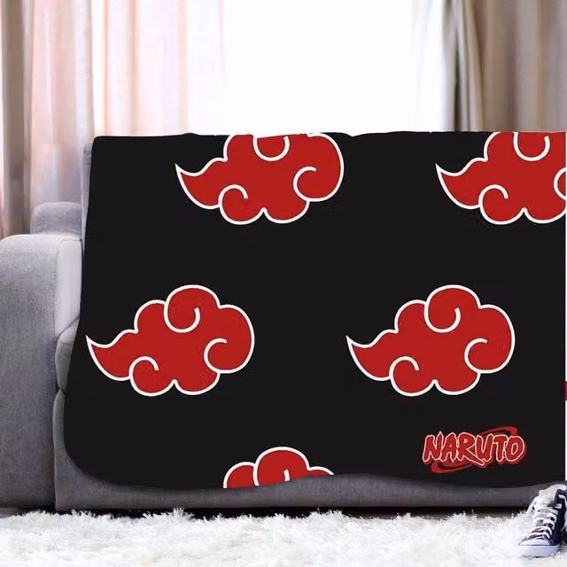 Naruto Akatsuki Symbol Fleece Baby Blanket in Black and Multicolour, Crib Size