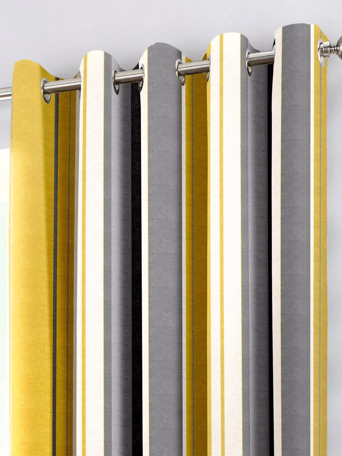 Fusion Whitworth Stripe Fully Lined 100% Cotton Eyelet Curtains in Yellow, Width: 229 cm, Drop: 229 cm – 2