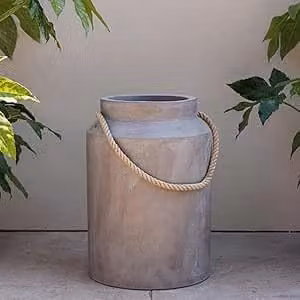Primrose Tall Round Concrete Milk Can Garden Planter in Grey H: 30 cm, W: 20 cm