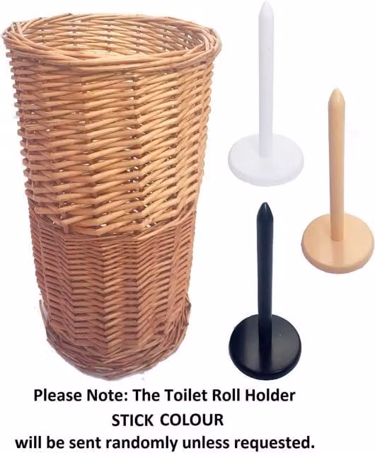 Topfurshing Freestanding Wicker Round Toilet Roll Holder with Spare Roll Holder in Honey Brown and Yellow