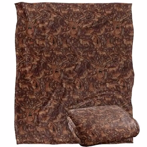 JQ Licensing Big Game Deer Moose Hunting Pattern Super Soft Fleece Throw Blanket in White, W/D/H: 152 x 127 cm – 1