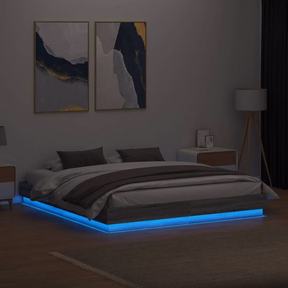 Berkfield Home Modern Grey Sonoma Bed Frame with LED Under-Bed Lighting and USB Charging Port, W/D/H: 200 x 200 cm – 3