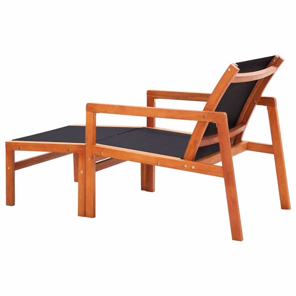 Berkfield Home Garden Lounge Chair with Matching Ottoman in Black Solid Eucalyptus Wood and Textilene – 3