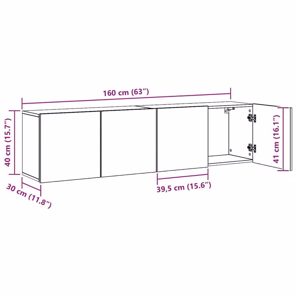 Berkfield Home Artisan Oak Wall-mounted TV Cabinets, 2 Piece Set, Brown, W/D/H: 80 x 30 x 41 cm – 3