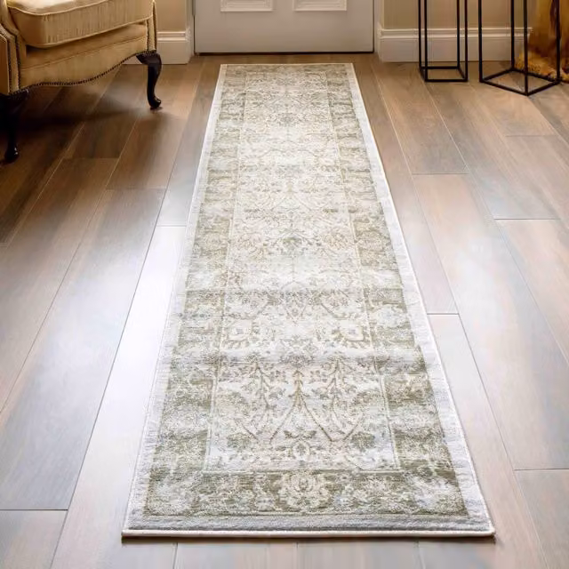 The Rug House Traditional Floral Pattern Rectangular Area Rug, Green, W: 240 cm, D: 60 cm