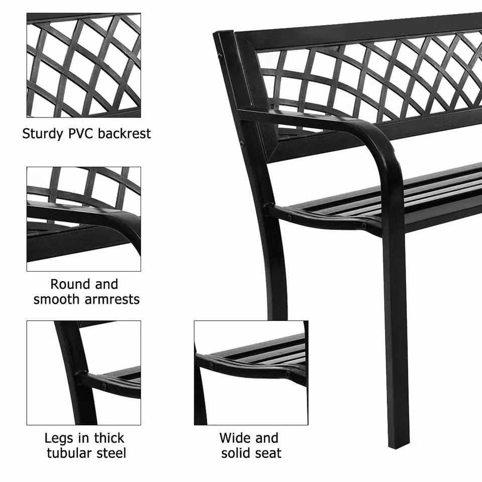 Costway 2 Seater Weatherproof Metal Patio Garden Bench with Backrest in Black – 4