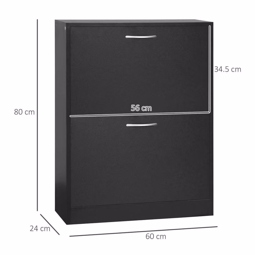 VOGREX Modern 2-Drawer Shoe Cabinet in Black and Silver, Holds 12 Pairs, W/D/H: 80 x 60 x 24 cm – 2