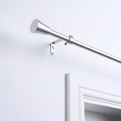 OHS Extendable Metal Trumpet Curtain Pole with Finials and Brackets, Silver – 1
