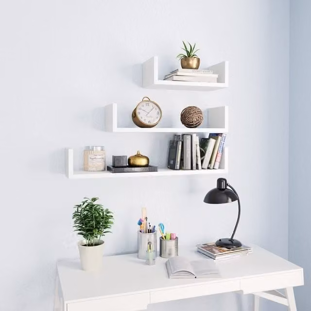 Berkfield Home Set of 3 White Modern Wall Mounted Display Shelves in Engineered Wood