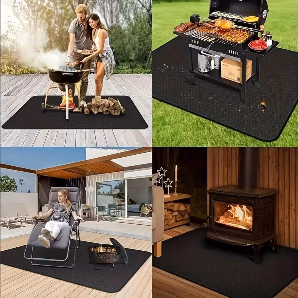 VOGREX Black Fireproof and Heat Resistant Fibreglass Mat for Grills and Fire Pits, W/D: 193.04 x 130.0 cm – 4