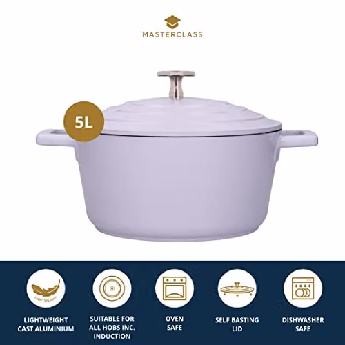 MasterClass Non-Stick Cast Aluminium Casserole Dish with Lid, Purple, 5 l – 2