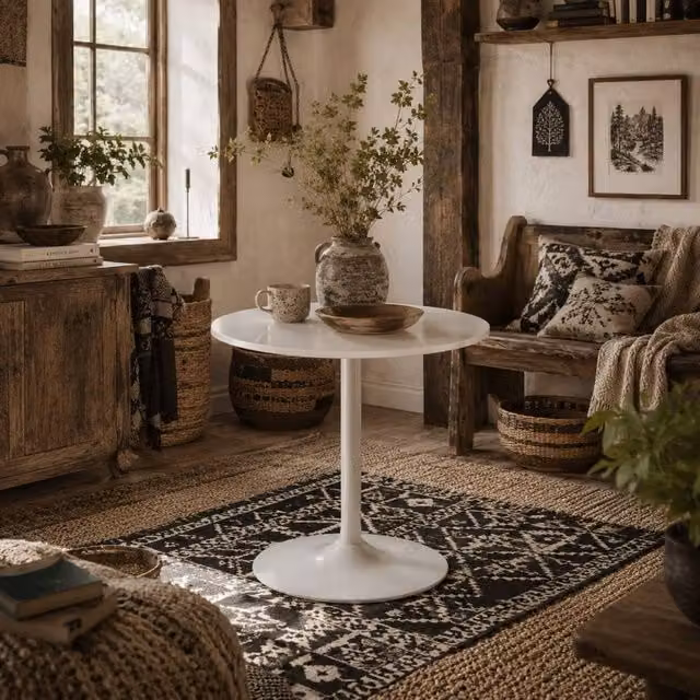 Wyld Haus Dimi Round Dining Table, White, Diameter: 70 cm, Height: 75 cm