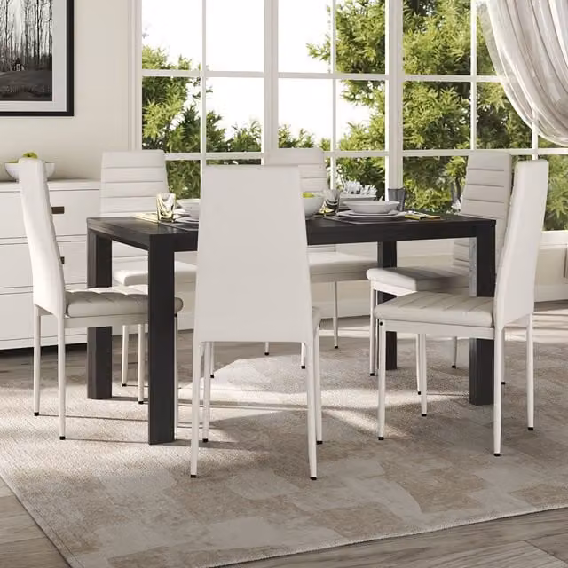 Livingandhome Set of 6 Modern High Back Dining Chairs in White Faux Leather