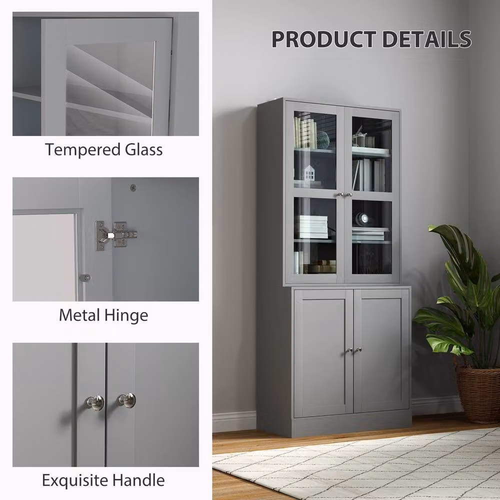 STILVORA Grey Modern Display Cabinet with Glass Doors and Internal Shelves – 4