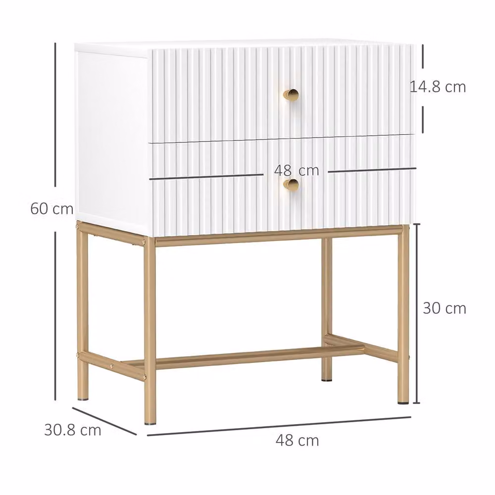 STILVORA Modern Bedside Table with 2 Drawers and Gold Metal Legs in White – 2
