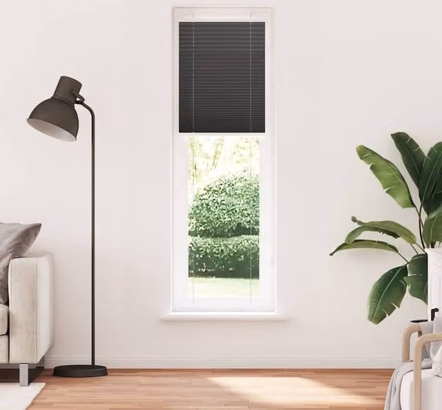 Berkfield Home Single Pleat Polyester Blind in Black and Dark Grey, W: 55 cm, H: 200 cm