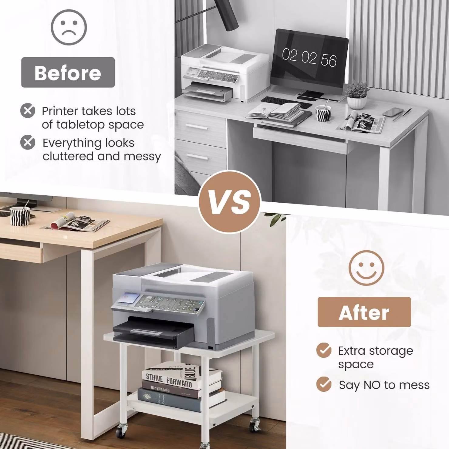 Costway White Under Desk Printer Stand with Castors – 2
