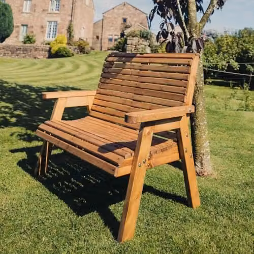 Churnet Valley Ivy Brown 2 Seater Rustic Wood Garden Bench – 1