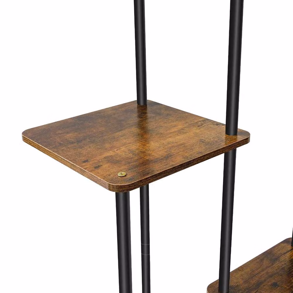 KORVIXA 4 Tier Industrial Metal and Wood Plant Stand Flower Pot Display Rack in Brown – 5