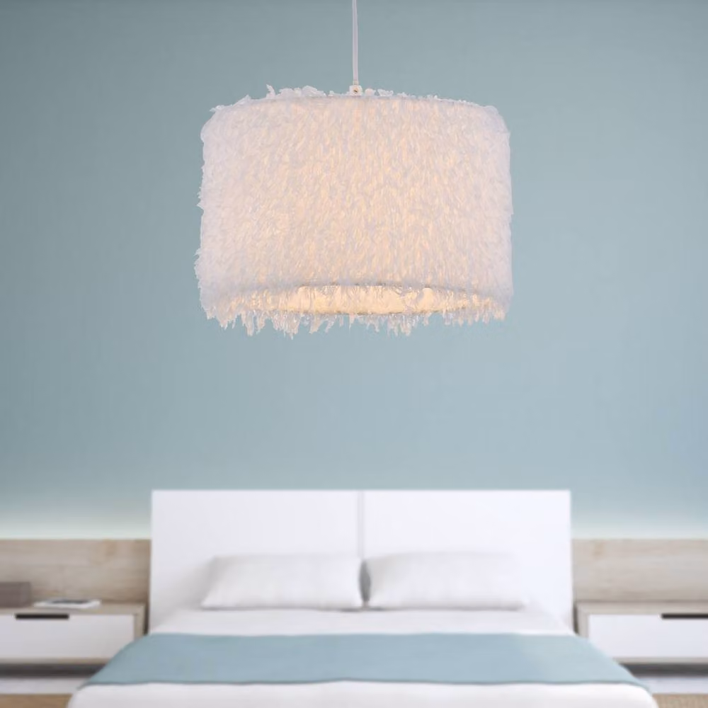 First Choice Lighting Rogers Set of 2 White Shaggy Easy Fit Pendant Shades, Diameter: 30 cm – 2