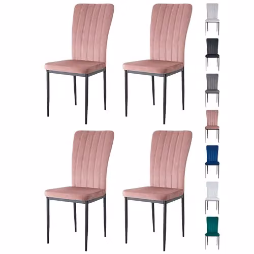 mcc direct Elle Set of 4 Pink Velvet High Back Dining Chairs with Metal Legs