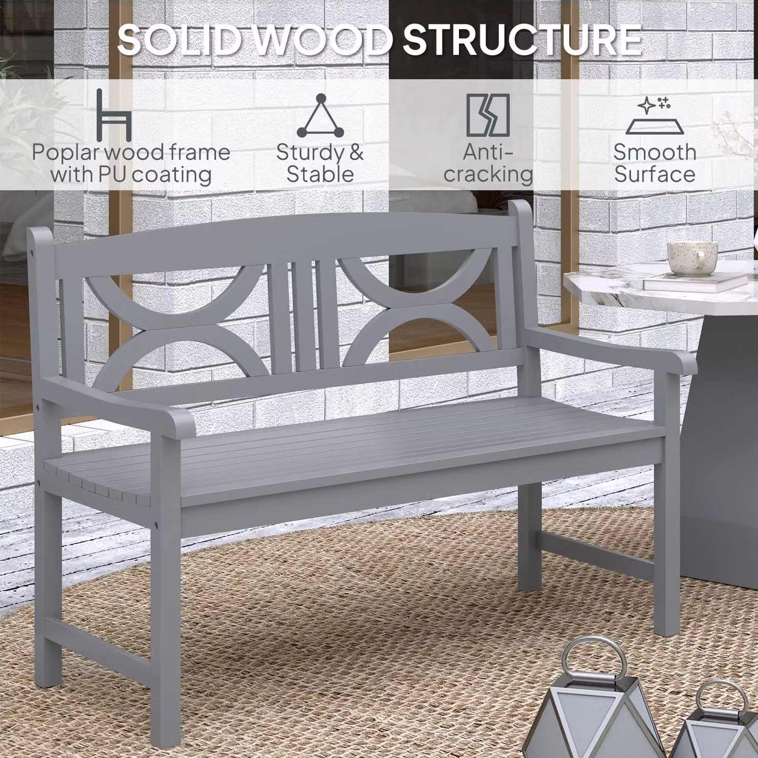 Outsunny 2-Seater Wooden Garden Bench with Armrests, Grey – 6