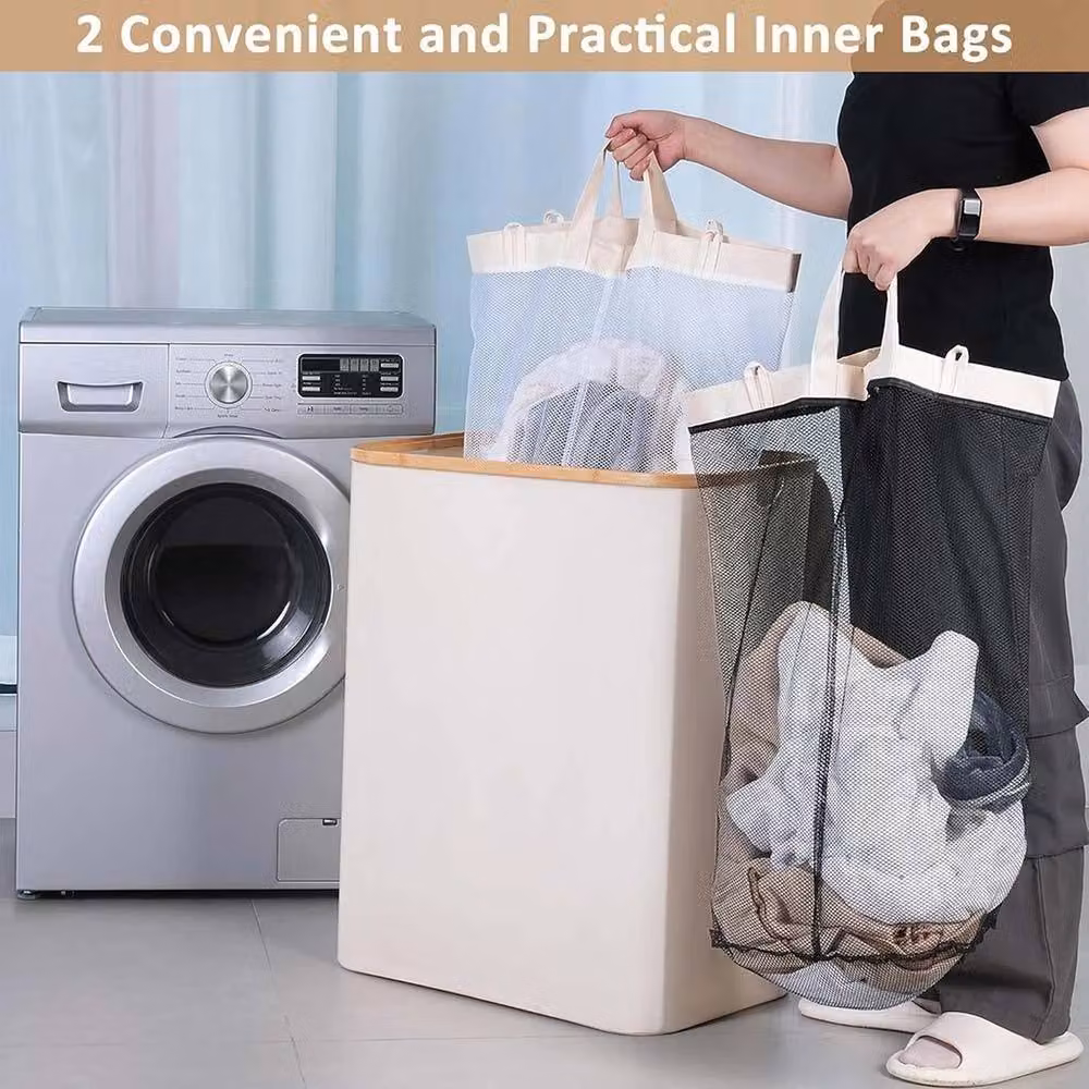 VOGREX Beige Collapsible Laundry Basket with Removable Bag – 2
