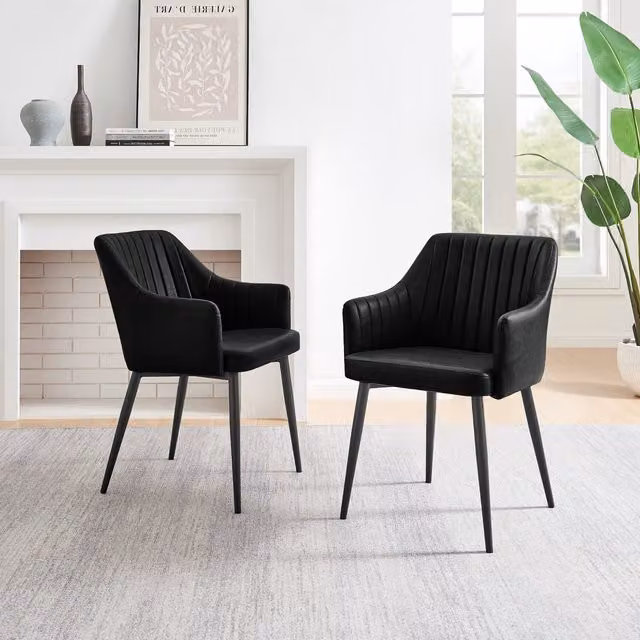 FurnitureboxUK Set of 2 Calla Dining Chairs in Black Synthetic Leather