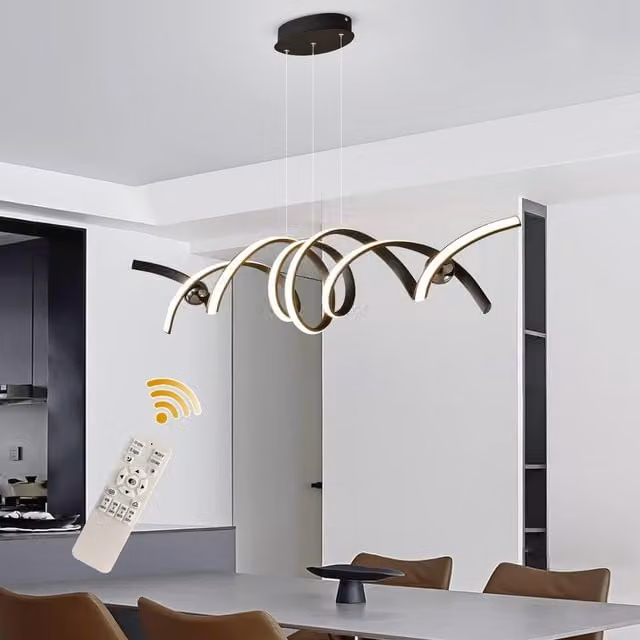 Garwarm Modern Black Dimmable LED Spiral Pendant Light with Remote Control