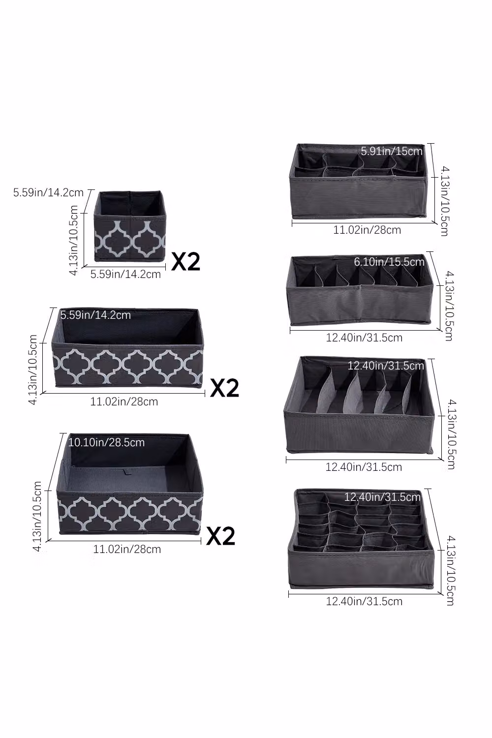 H&O Direct 10 Piece Foldable Non-Woven Fabric Clothing Organisers with Dividers in Black – 2