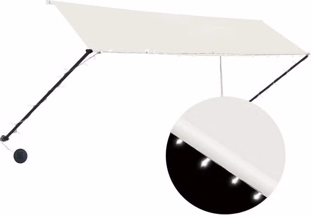Berkfield Home Retractable Folding Arm Awning with LED in Cream, W: 350 cm, D: 150 cm – 1