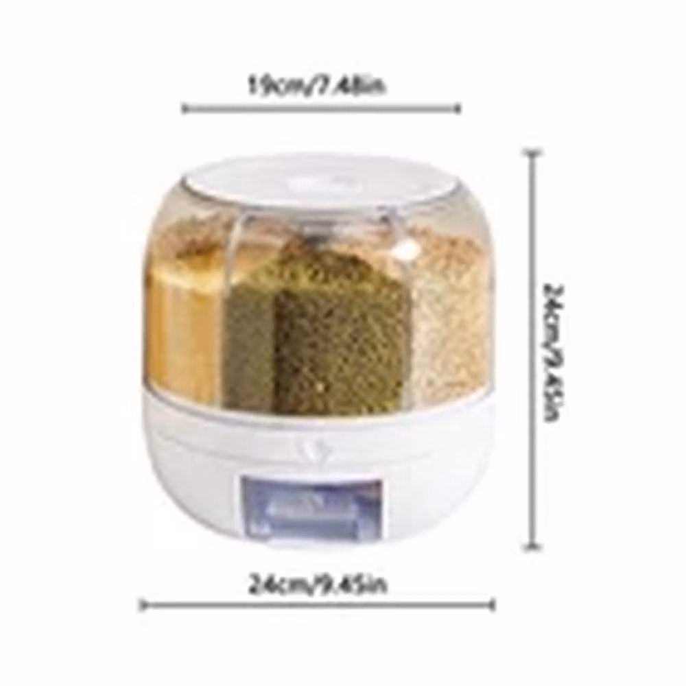 Havendro 6-Grid Rotating Cereal Dispenser and Grain Container in White and Transparent – 2
