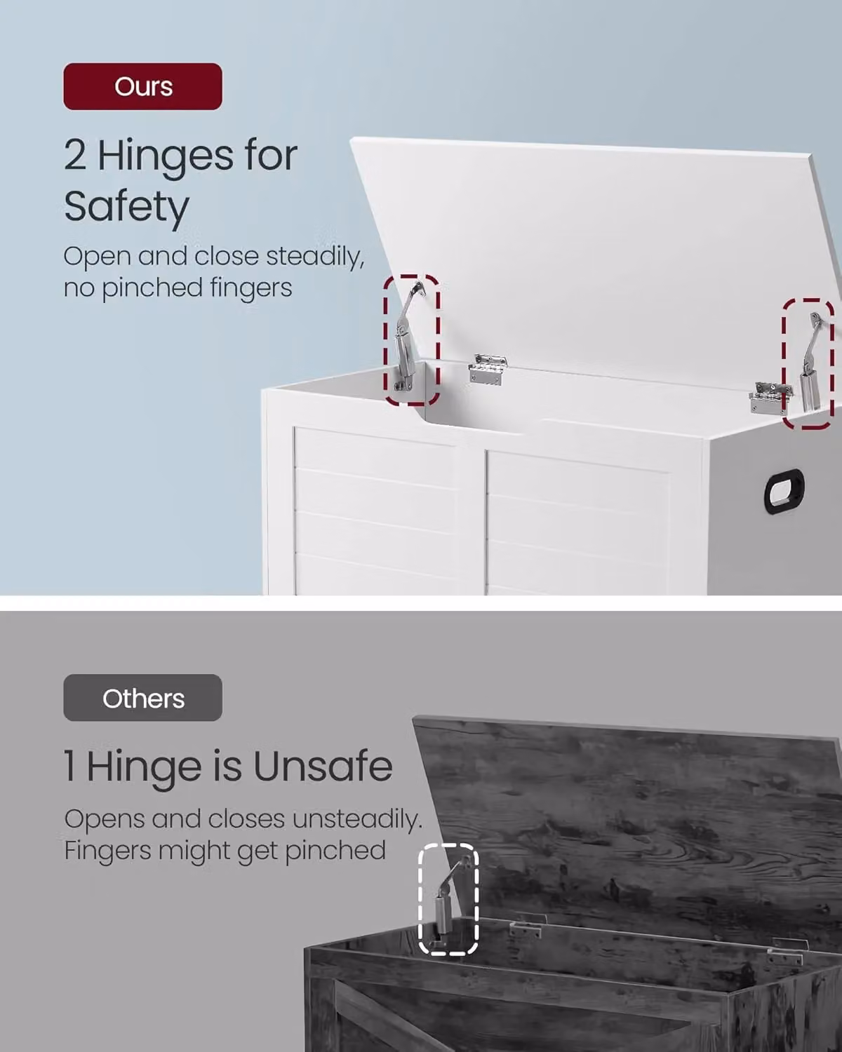 VASAGLE Rustic White Storage Chest and Blanket Box Bench with Safety Hinges – 2