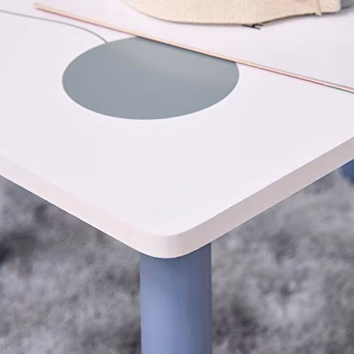 HOMCOM 3 Piece Kids Table and Chairs Set in Blue and White with Pine Wood Legs and Star Design – 5