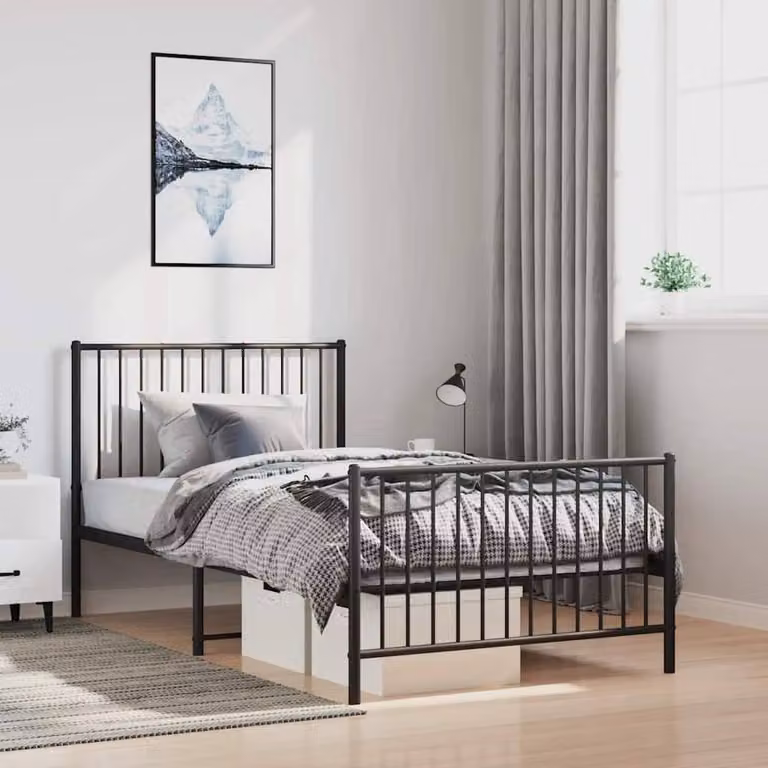 Berkfield Home Metal Bed Frame with Headboard and Footboard in Black, W/D/H: 100 x 200 cm