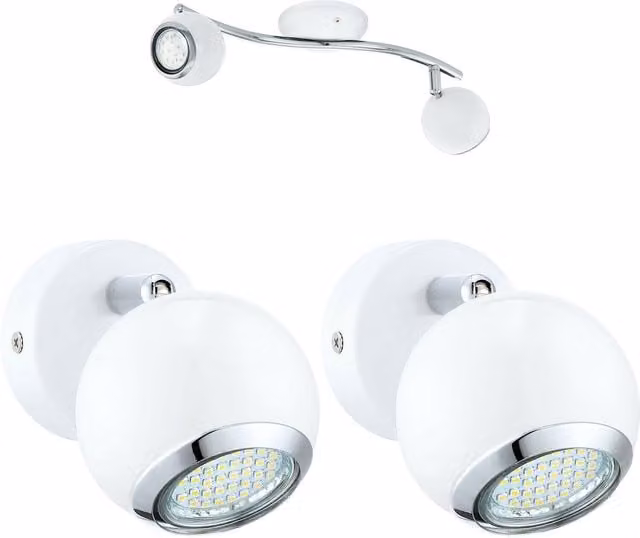 Loops Twin Ceiling Spotlight and 2x Matching Wall Lights in White and Chrome with Adjustable Heads
