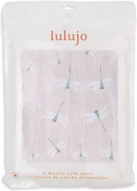 Lulujo Cotton Fitted Cot Sheet Dragonfly Pink Multicolour W/D/H: 140 x 135 x 70 cm