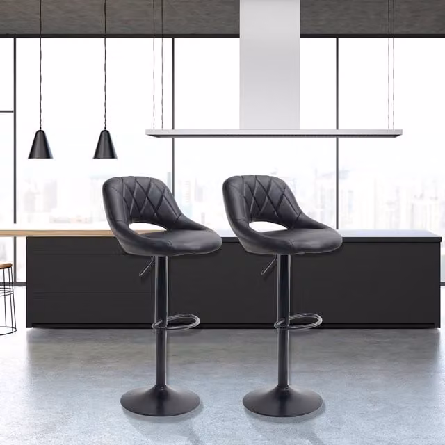 Set of Two Neo Faux Leather Barstools with Matt Black Metal Legs - Black