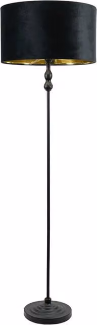Maggie Black Candlestick Floor Lamp with Black Velvet and Gold Inner Shade